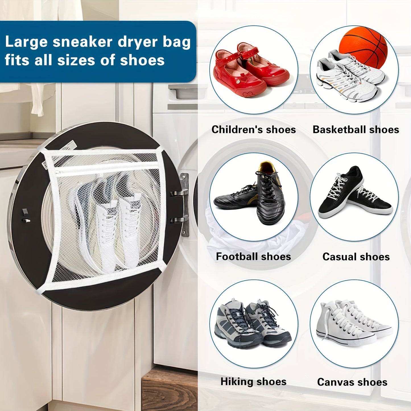 Durable Zipper Sports Shoes Storage Bag - Tear-Resistant Mesh Laundry & Drying Bag with Elastic Belt for Washing Machine, Home & Commercial Use, Clear Front Panel | Sturdy Construction, Clothes Organizer Storage