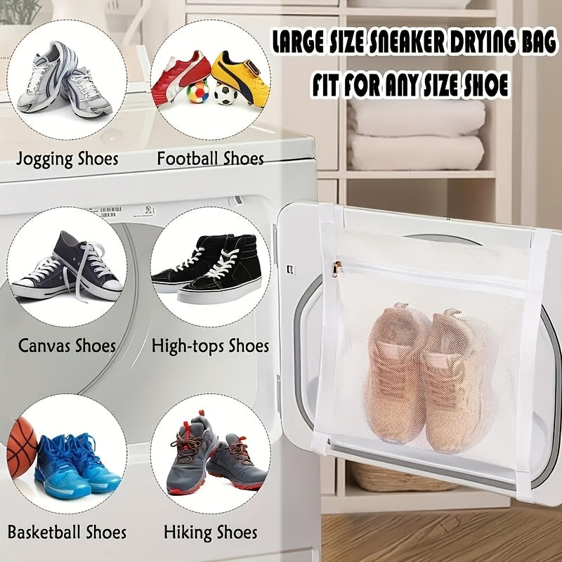 Durable Zipper Sports Shoes Storage Bag - Tear-Resistant Mesh Laundry & Drying Bag with Elastic Belt for Washing Machine, Home & Commercial Use, Clear Front Panel | Sturdy Construction, Clothes Organizer Storage