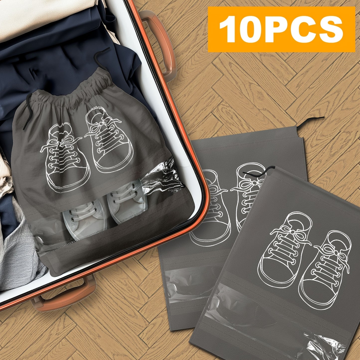 10pcs Travel Shoe Organizer Portable Non-Woven Shoe Storage Bag Mobile Shoe Organizer With Drawstring Pocket Multifunctional Shoe Dust Bag