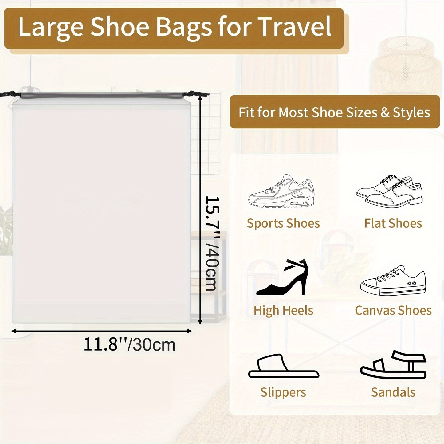 30 Pack Shoe Bags For Travel, Clear Travel Shoe Bags For Packing, Large Waterproof Portable Drawstring Travel Shoe Storage Bag Travel Essentials For Women And Men