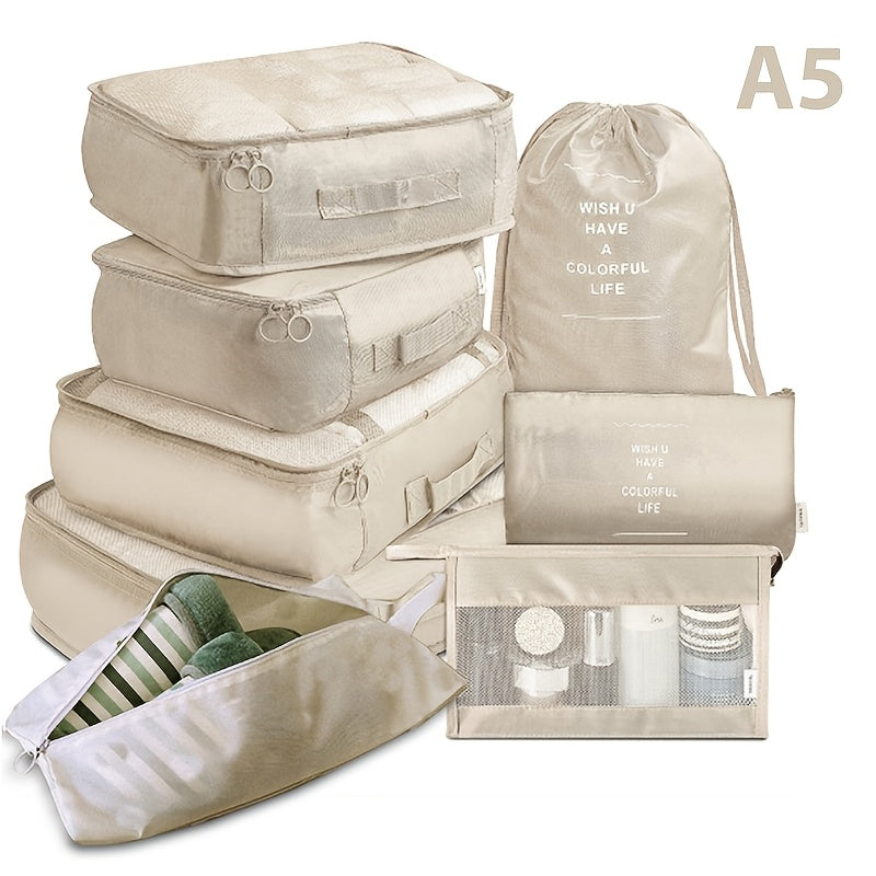 8pcs Suitcase Packing Box, Travel Luggage Packing Organizer With Laundry Bag, Compression Storage Shoe Bag, Clothing Lingerie Bag, Suitable For Both Men And Women - A Must-have Product For Going Out And Preventing Your Clothes From Getting Messy!