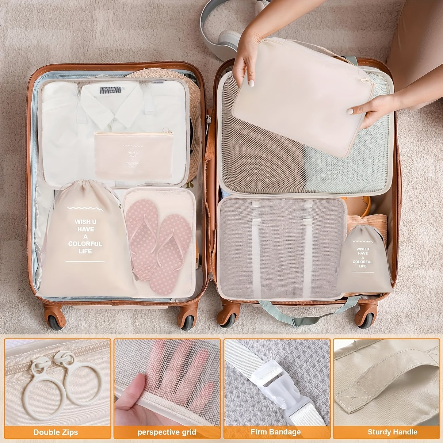 8pcs Suitcase Packing Box, Travel Luggage Packing Organizer With Laundry Bag, Compression Storage Shoe Bag, Clothing Lingerie Bag, Suitable For Both Men And Women - A Must-have Product For Going Out And Preventing Your Clothes From Getting Messy!