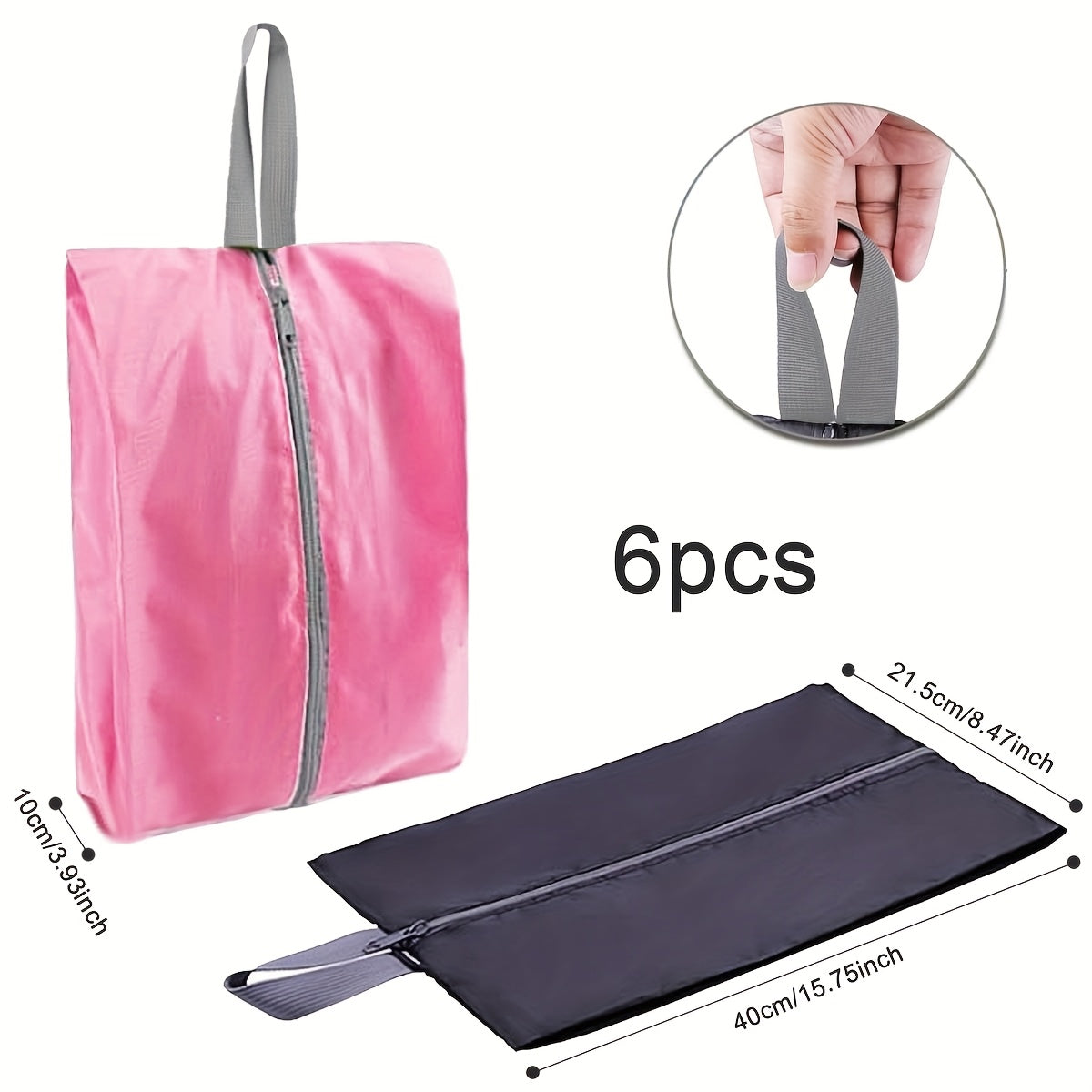 6pcs Foldable Nylon Shoe Organizer Bags with Zipper Closure & Handles, Portable Multicolor Storage for Shoes, Clothes & Accessories, 16.5 x 8.6 Inches, Ideal for Travel & Home Organization (Orange, Gray, Pink, Green, Blue, Black), Shoe Storage Organizer