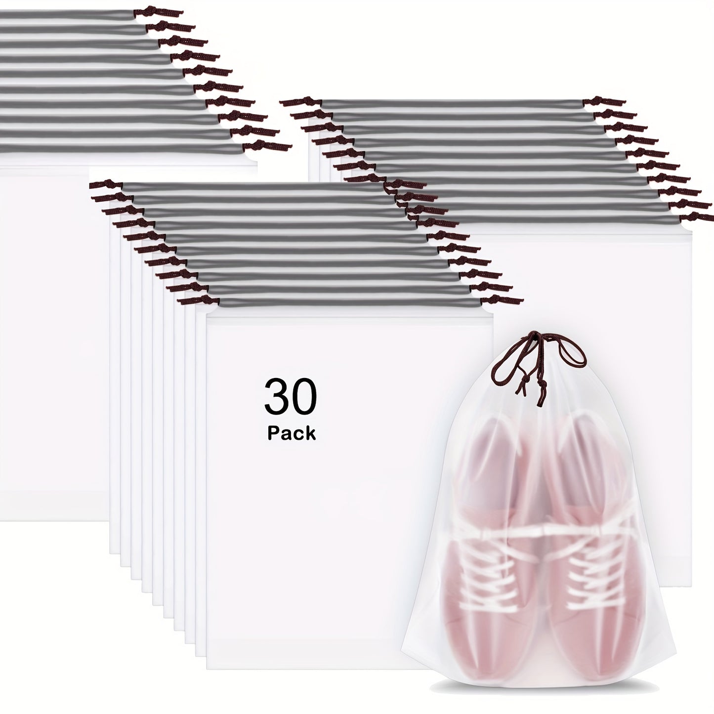 30 Pack Shoe Bags For Travel, Clear Travel Shoe Bags For Packing, Large Waterproof Portable Drawstring Travel Shoe Storage Bag Travel Essentials For Women And Men