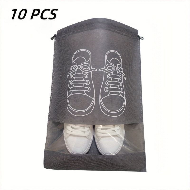 10pcs Large Waterproof Shoe Bags with Drawstring - Durable Polyester Travel Organizer for Men & Women's Footwear, Jewelry & Watches