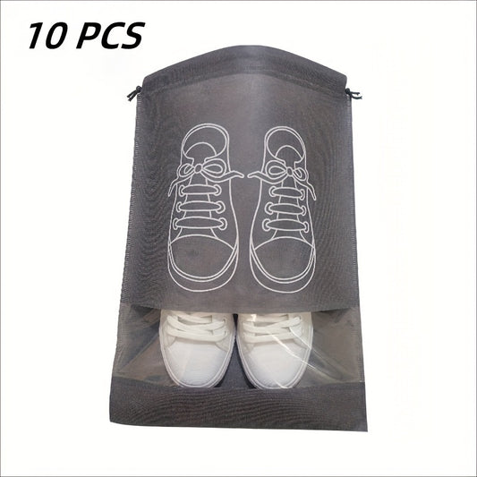 10pcs Large Waterproof Shoe Bags with Drawstring - Durable Polyester Travel Organizer for Men & Women's Footwear, Jewelry & Watches