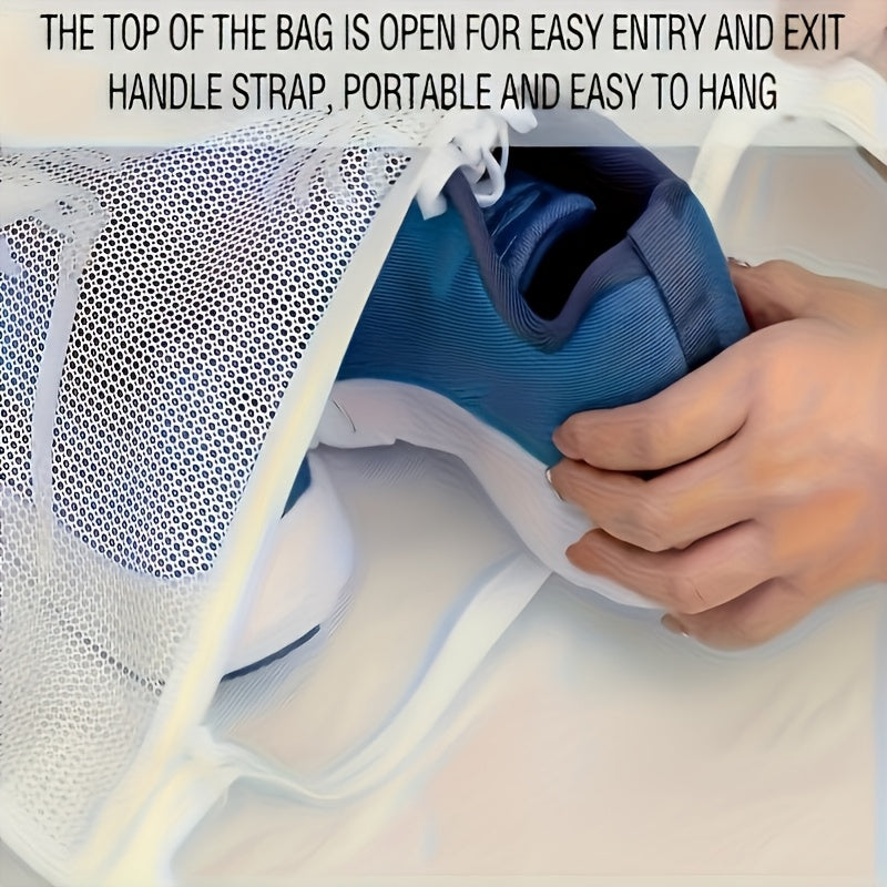 Durable Zipper Sports Shoes Storage Bag - Tear-Resistant Mesh Laundry & Drying Bag with Elastic Belt for Washing Machine, Home & Commercial Use, Clear Front Panel | Sturdy Construction, Clothes Organizer Storage