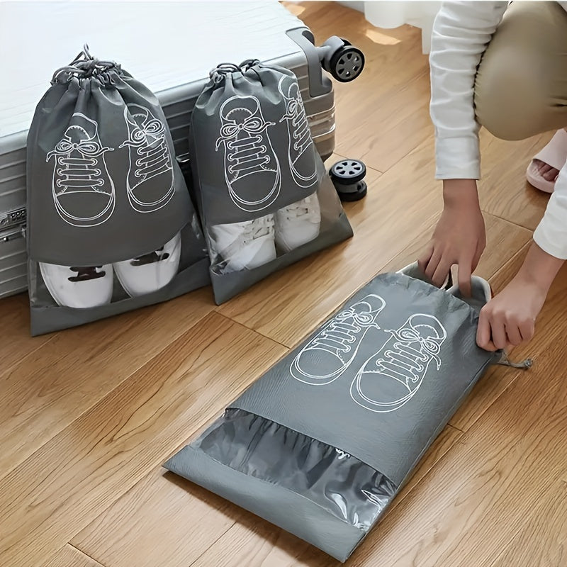 10pcs Large Waterproof Shoe Bags with Drawstring - Durable Polyester Travel Organizer for Men & Women's Footwear, Jewelry & Watches