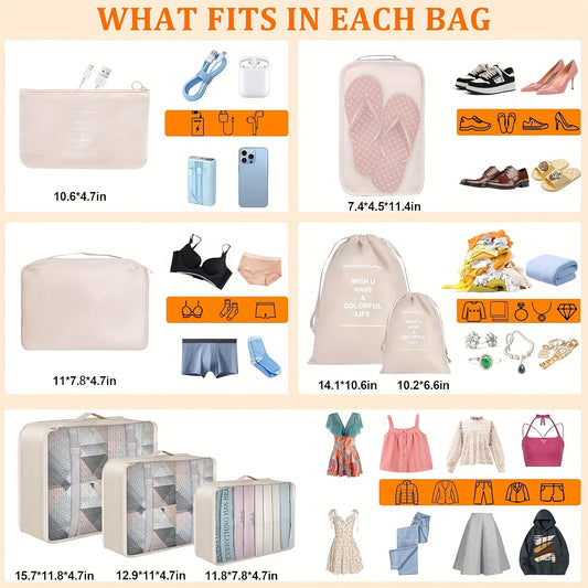 8pcs Suitcase Packing Box, Travel Luggage Packing Organizer With Laundry Bag, Compression Storage Shoe Bag, Clothing Lingerie Bag, Suitable For Both Men And Women - A Must-have Product For Going Out And Preventing Your Clothes From Getting Messy!