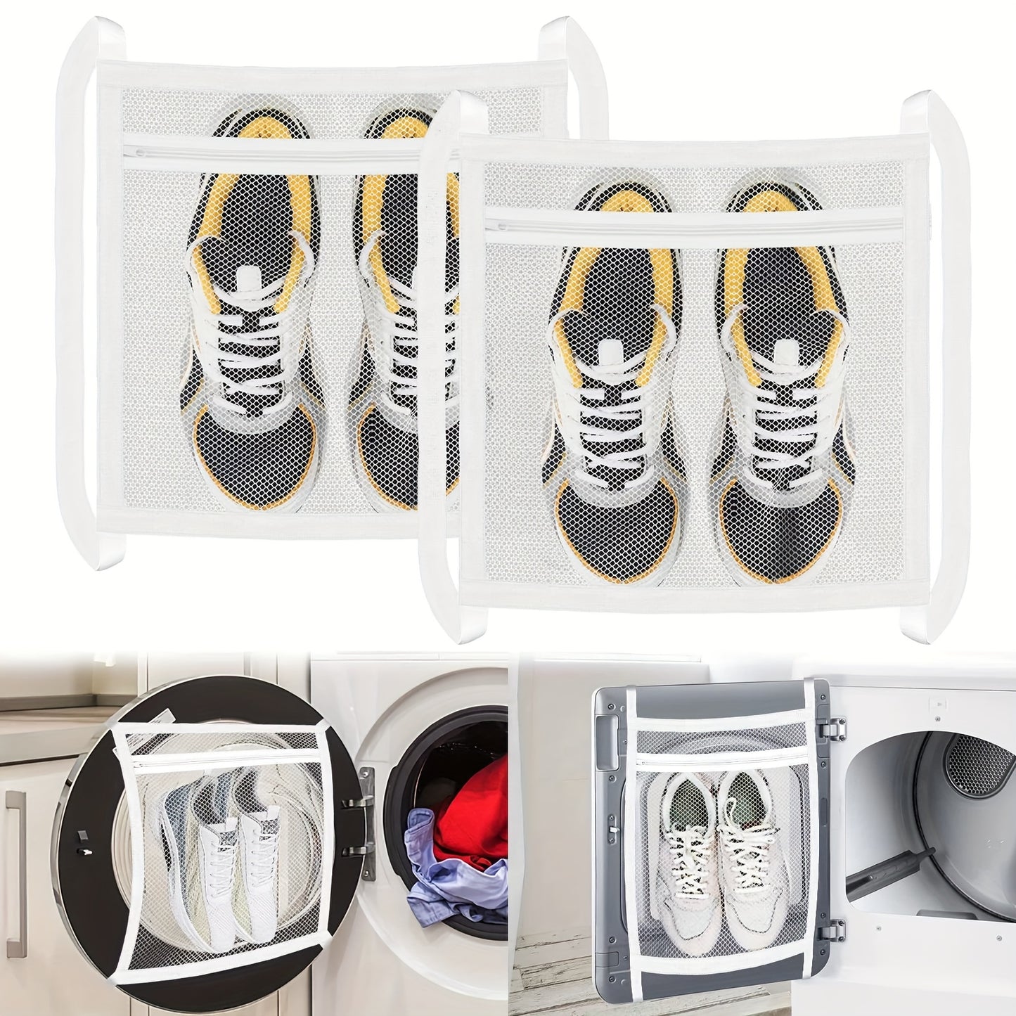 Durable Zipper Sports Shoes Storage Bag - Tear-Resistant Mesh Laundry & Drying Bag with Elastic Belt for Washing Machine, Home & Commercial Use, Clear Front Panel | Sturdy Construction, Clothes Organizer Storage