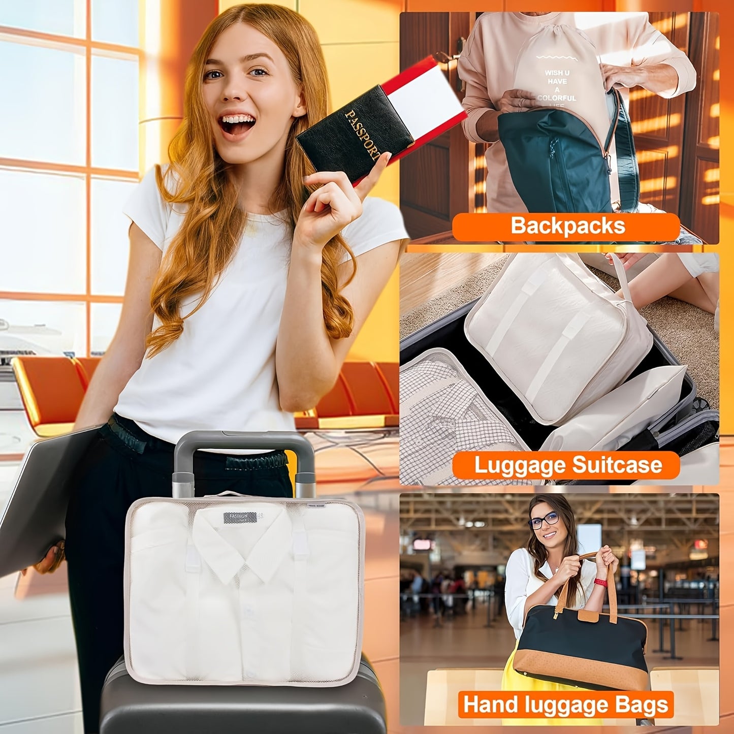 8pcs Suitcase Packing Box, Travel Luggage Packing Organizer With Laundry Bag, Compression Storage Shoe Bag, Clothing Lingerie Bag, Suitable For Both Men And Women - A Must-have Product For Going Out And Preventing Your Clothes From Getting Messy!
