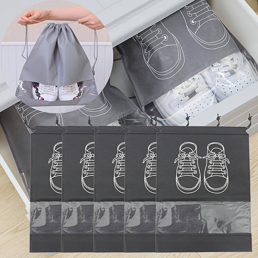 10pcs Large Waterproof Shoe Bags with Drawstring - Durable Polyester Travel Organizer for Men & Women's Footwear, Jewelry & Watches