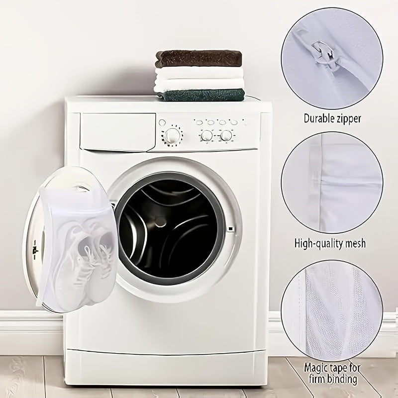 Durable Zipper Sports Shoes Storage Bag - Tear-Resistant Mesh Laundry & Drying Bag with Elastic Belt for Washing Machine, Home & Commercial Use, Clear Front Panel | Sturdy Construction, Clothes Organizer Storage